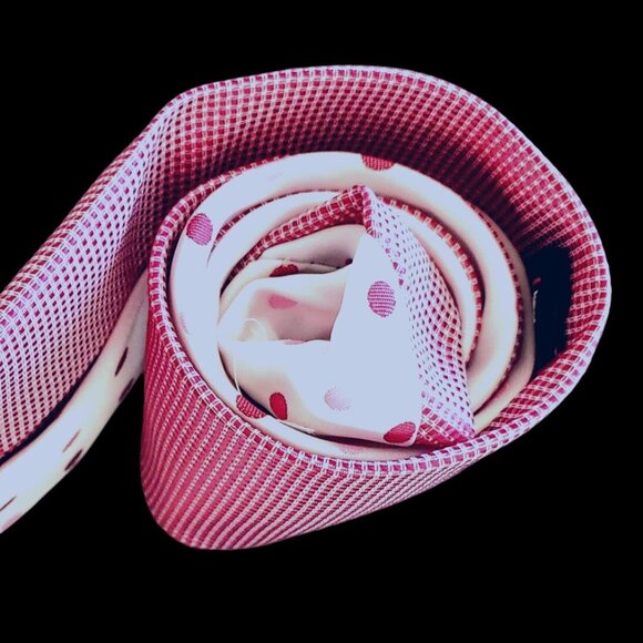 Red Tie Pink Polka Dot Rosso Bianco 3.25 Inch Wide 60 Inches Long Polyester - Picture 3 of 9